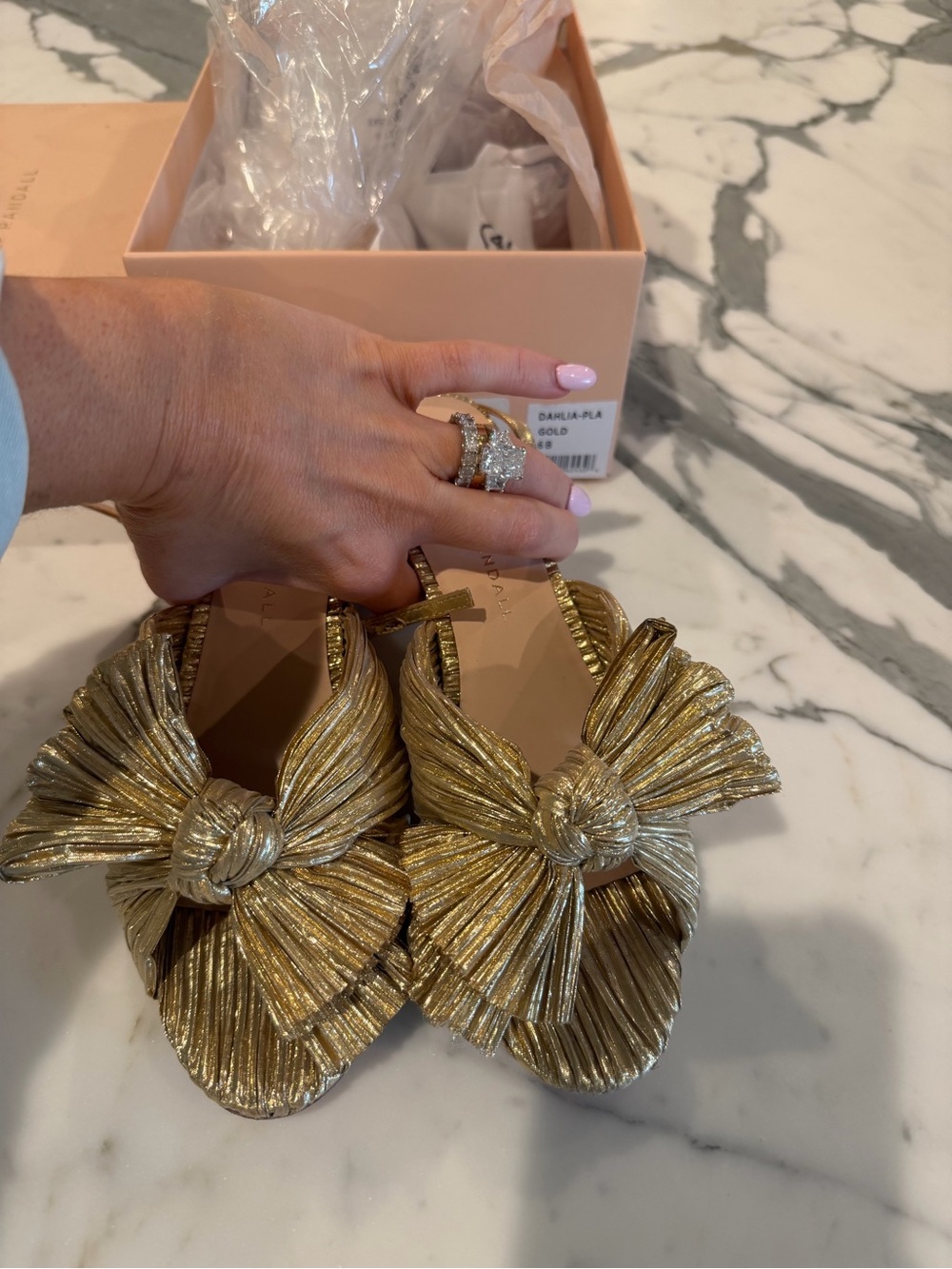 Loeffler Randall Gold Knotted Bow Slingback Heels - Picture 3 of 5